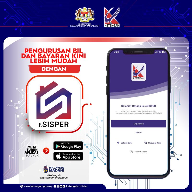Poster eSISPER — Pengurusan bil dan bayaran kini lebih mudah dengan aplikasi eSISPER, muat turun di Google Play dan App Store