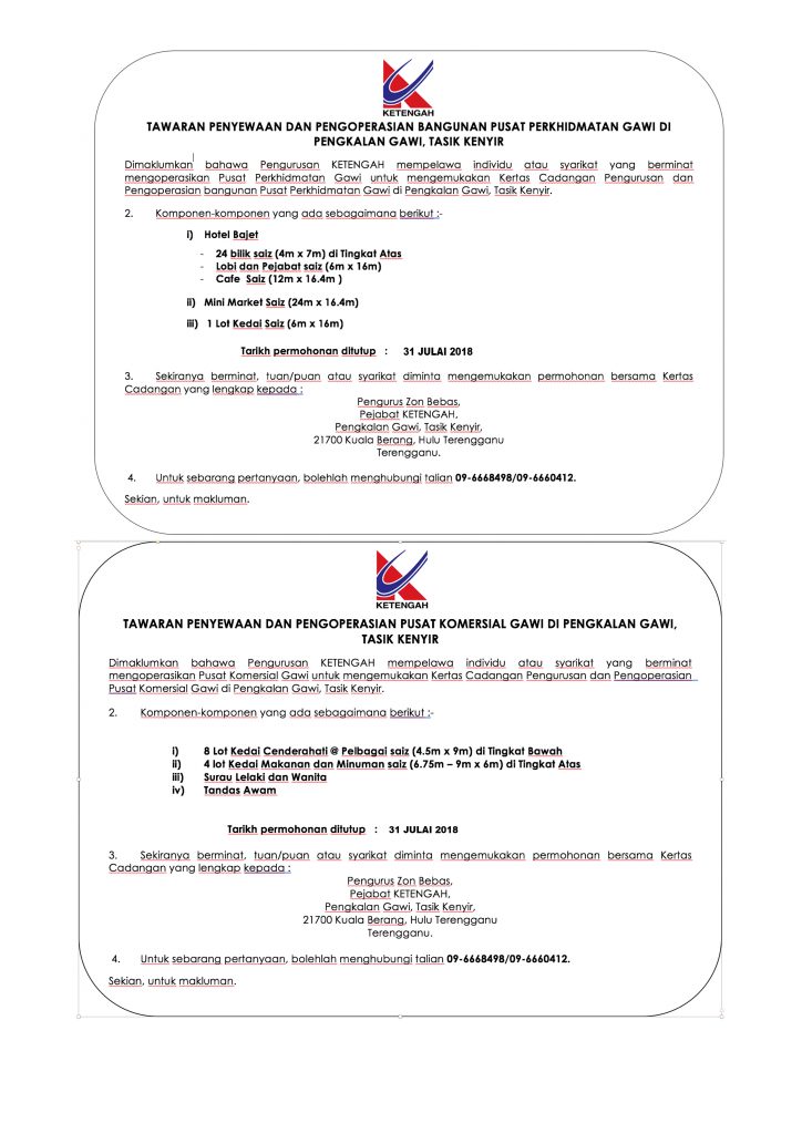TAWARAN PENYEWAAN DAN PENGOPERASIAN BANGUNAN PUSAT 